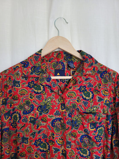 🌅 Echoes of a Funky Dawn - funky red vintage blouse with patterns - size M