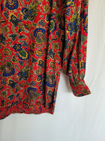 🌅 Echoes of a Funky Dawn - funky red vintage blouse with patterns - size M