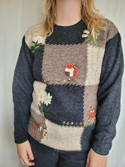 🌼 The Edelweiss Trail - vintage knitted sweater with embroidered details - size S/M