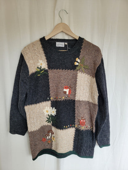 🌼 The Edelweiss Trail - vintage knitted sweater with embroidered details - size S/M