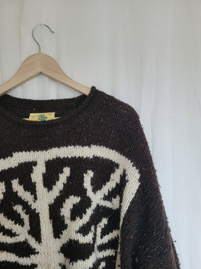 🍂 Under Bare Branches - vintage dark brown Pachamama knit with tree image - size XXL