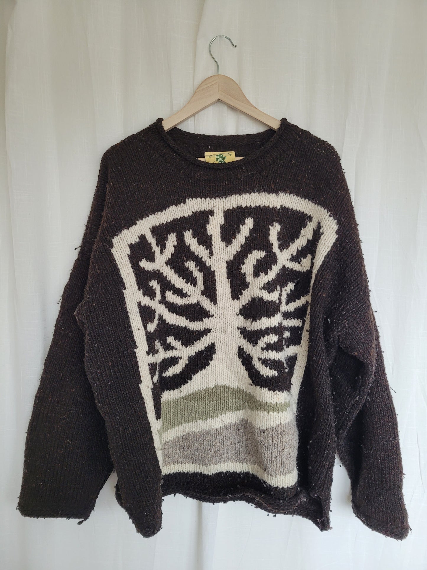 🍂 Under Bare Branches - vintage dark brown Pachamama knit with tree image - size XXL
