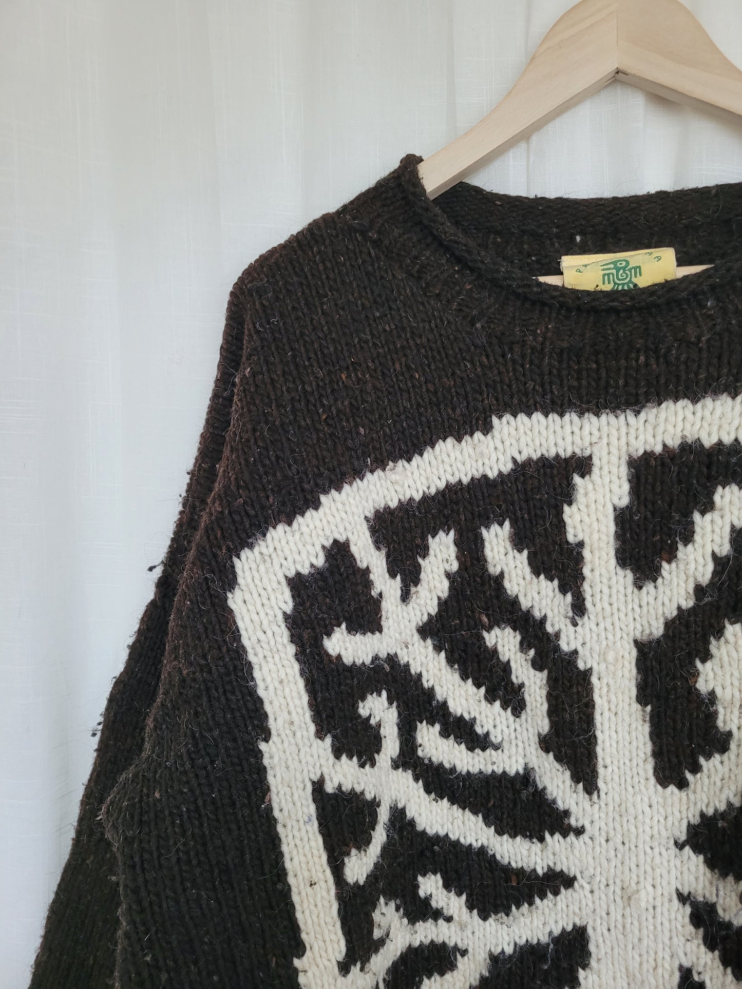 🍂 Under Bare Branches - vintage dark brown Pachamama knit with tree image - size XXL