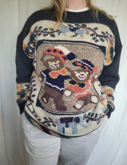 🧸 The Beary Best Days - vintage knitted sweater with the cutest bear image - size L