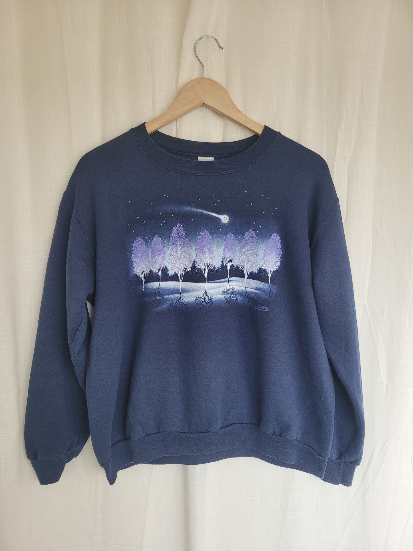 ✨ Under Falling Stars - vintage crewneck sweater with tree landscape and falling star - size M