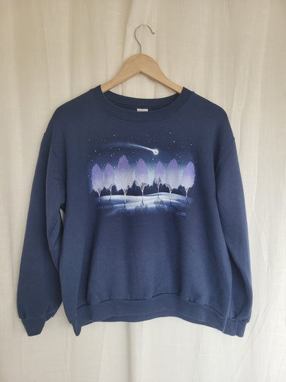 ✨ Under Falling Stars - vintage crewneck sweater with tree landscape and falling star - size M