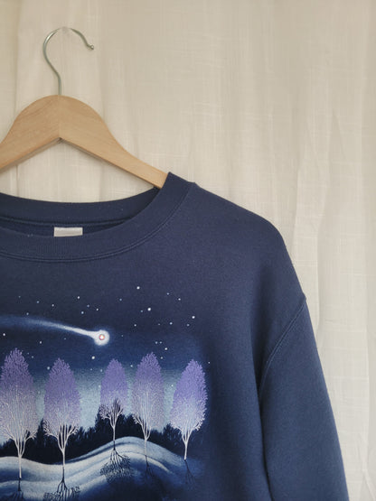 ✨ Under Falling Stars - vintage crewneck sweater with tree landscape and falling star - size M