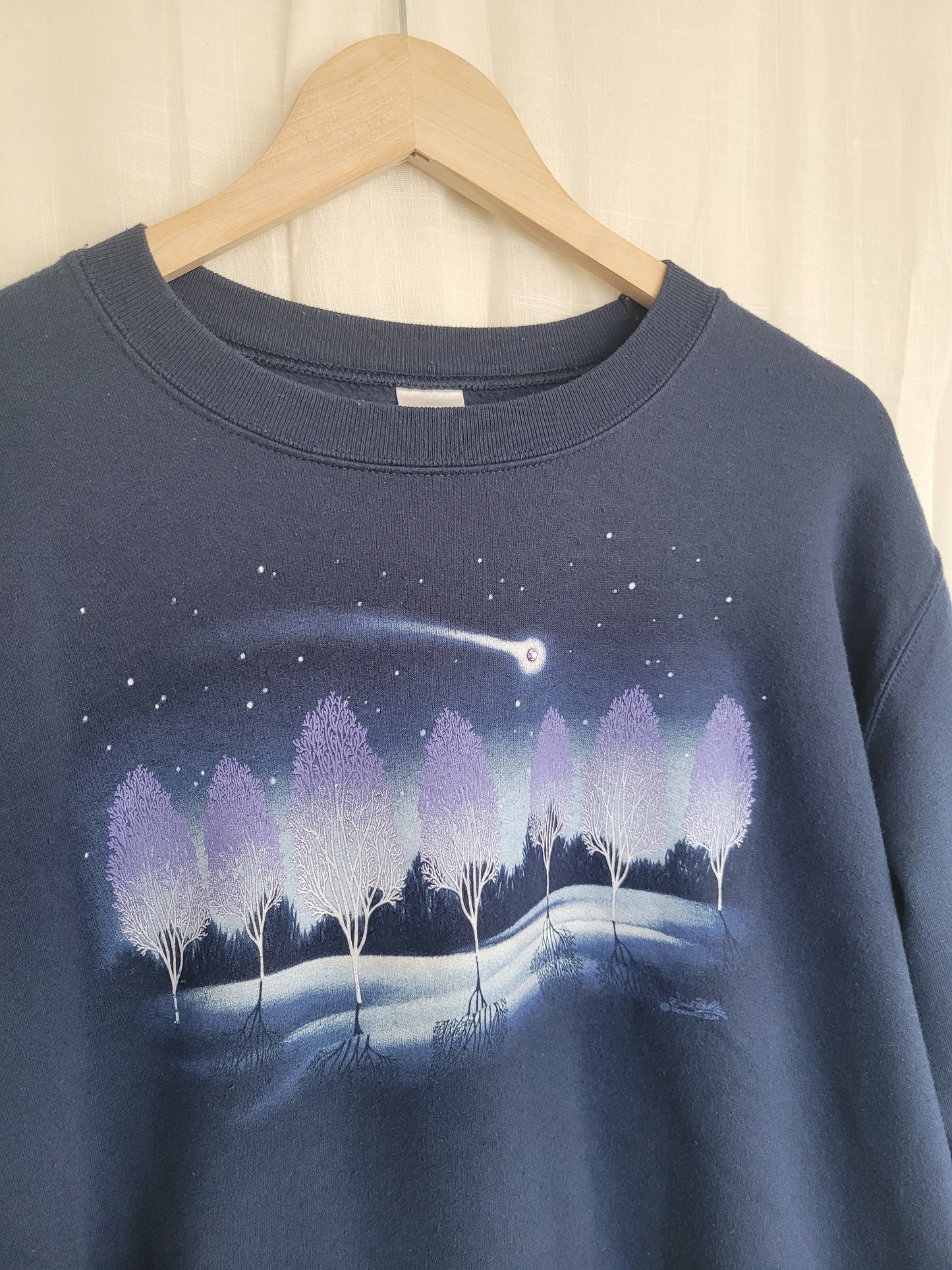 ✨ Under Falling Stars - vintage crewneck sweater with tree landscape and falling star - size M