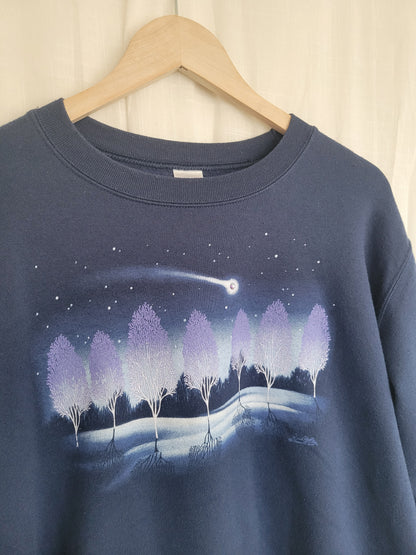 ✨ Under Falling Stars - vintage crewneck sweater with tree landscape and falling star - size M