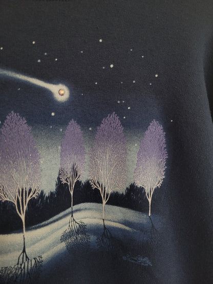 ✨ Under Falling Stars - vintage crewneck sweater with tree landscape and falling star - size M
