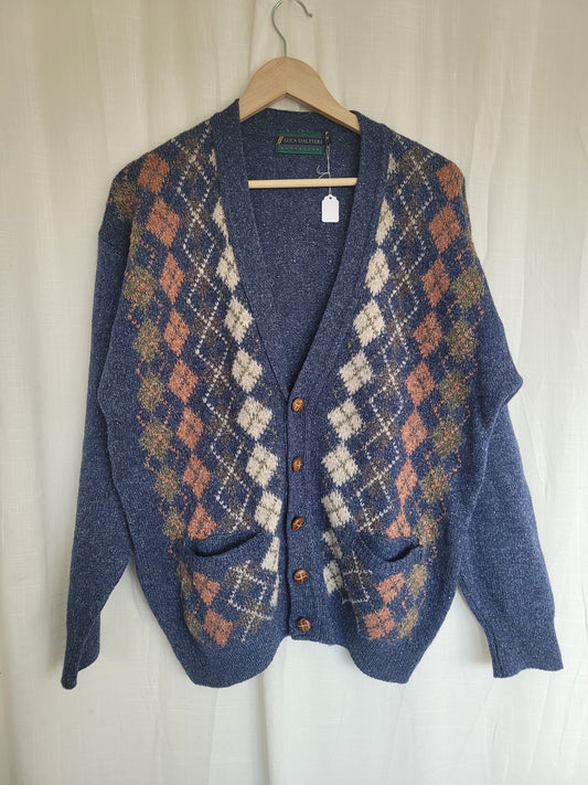 ☕️ Coffee by the Window - vintage dark blue cardigan with argyle pattern - size M/L