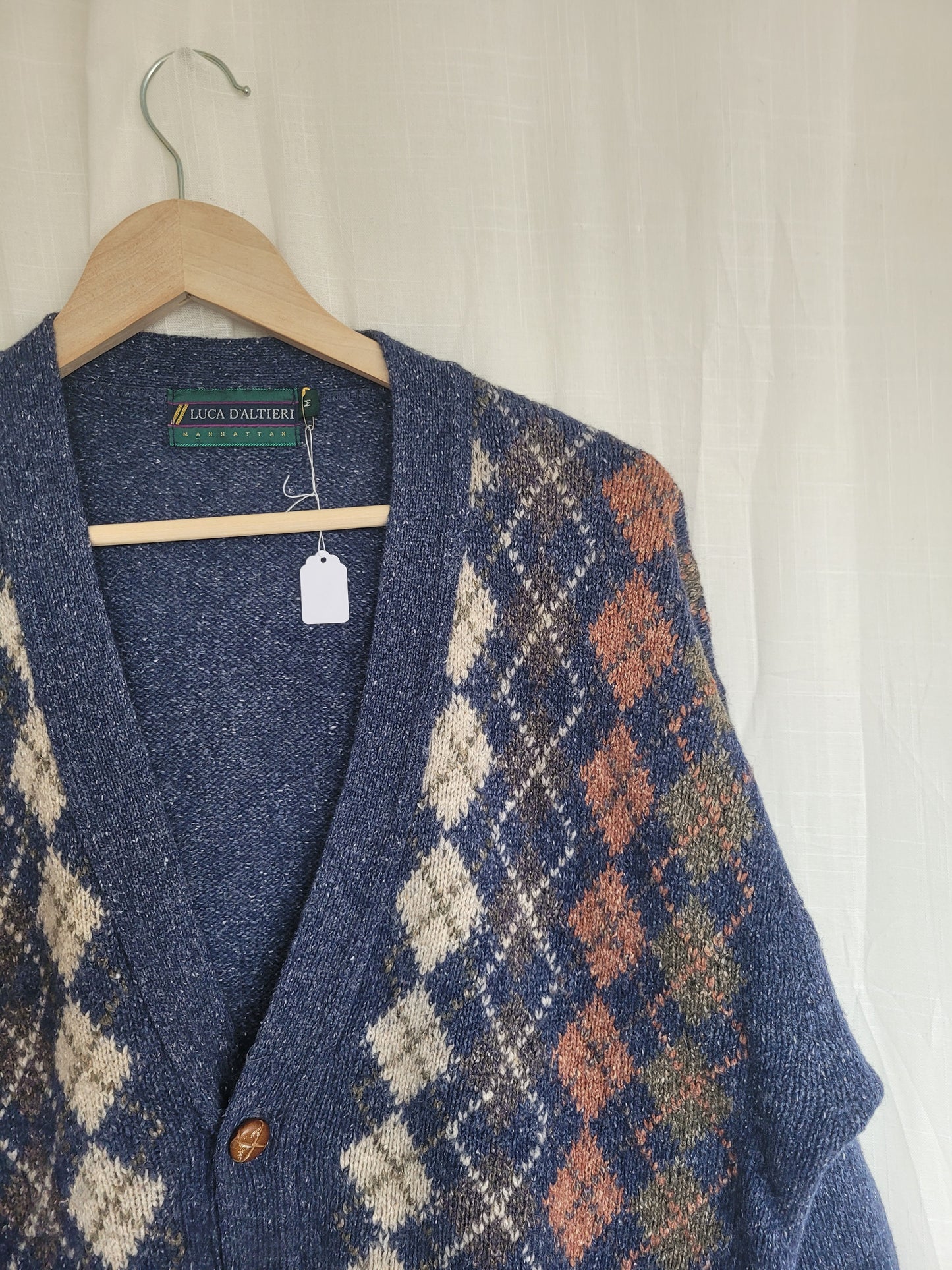 ☕️ Coffee by the Window - vintage dark blue cardigan with argyle pattern - size M/L