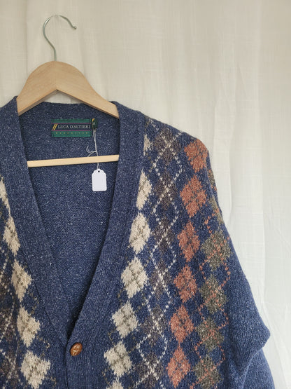 ☕️ Coffee by the Window - vintage dark blue cardigan with argyle pattern - size M/L