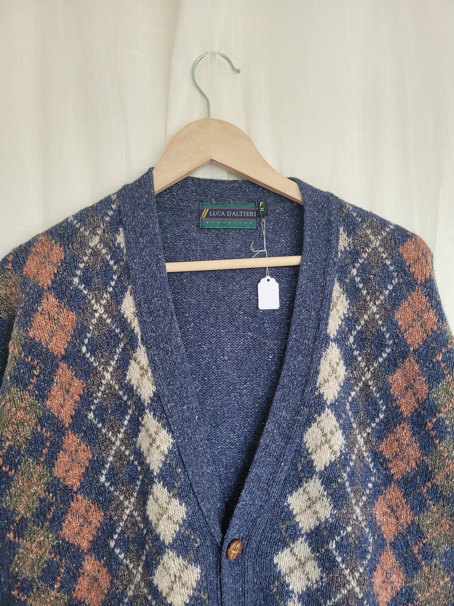 ☕️ Coffee by the Window - vintage dark blue cardigan with argyle pattern - size M/L