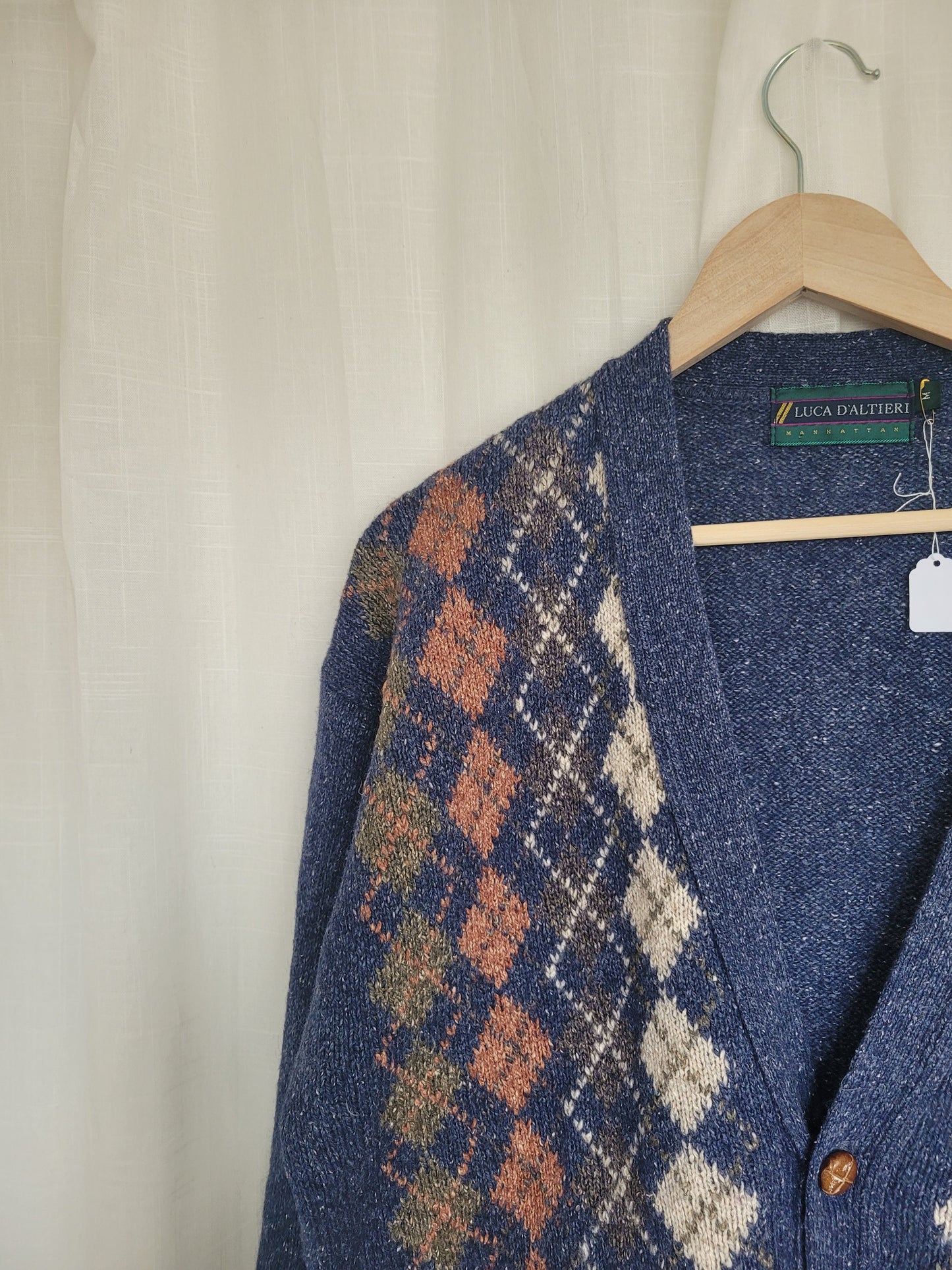☕️ Coffee by the Window - vintage dark blue cardigan with argyle pattern - size M/L