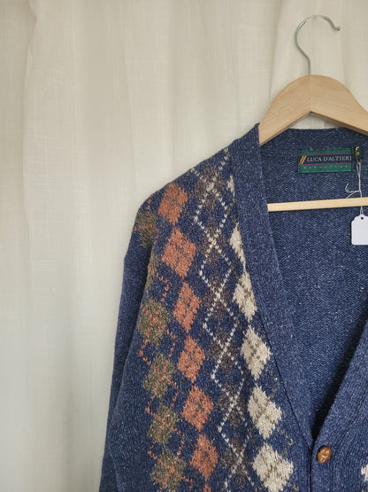 ☕️ Coffee by the Window - vintage dark blue cardigan with argyle pattern - size M/L