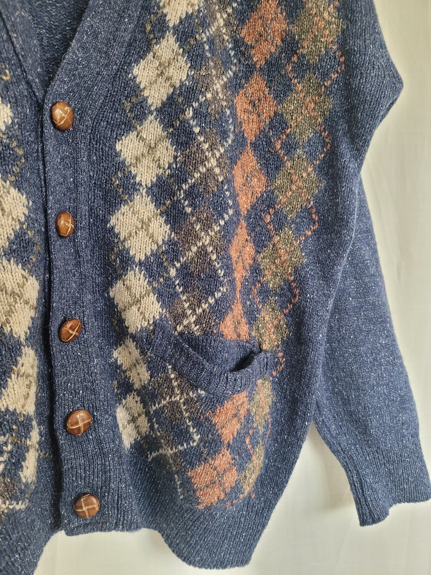 ☕️ Coffee by the Window - vintage dark blue cardigan with argyle pattern - size M/L