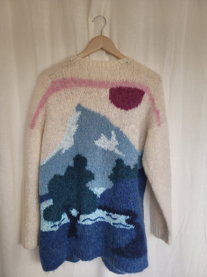 ☁️ The Sky Between Us - vintage knitted cardigan with moutain landscape - size M/L