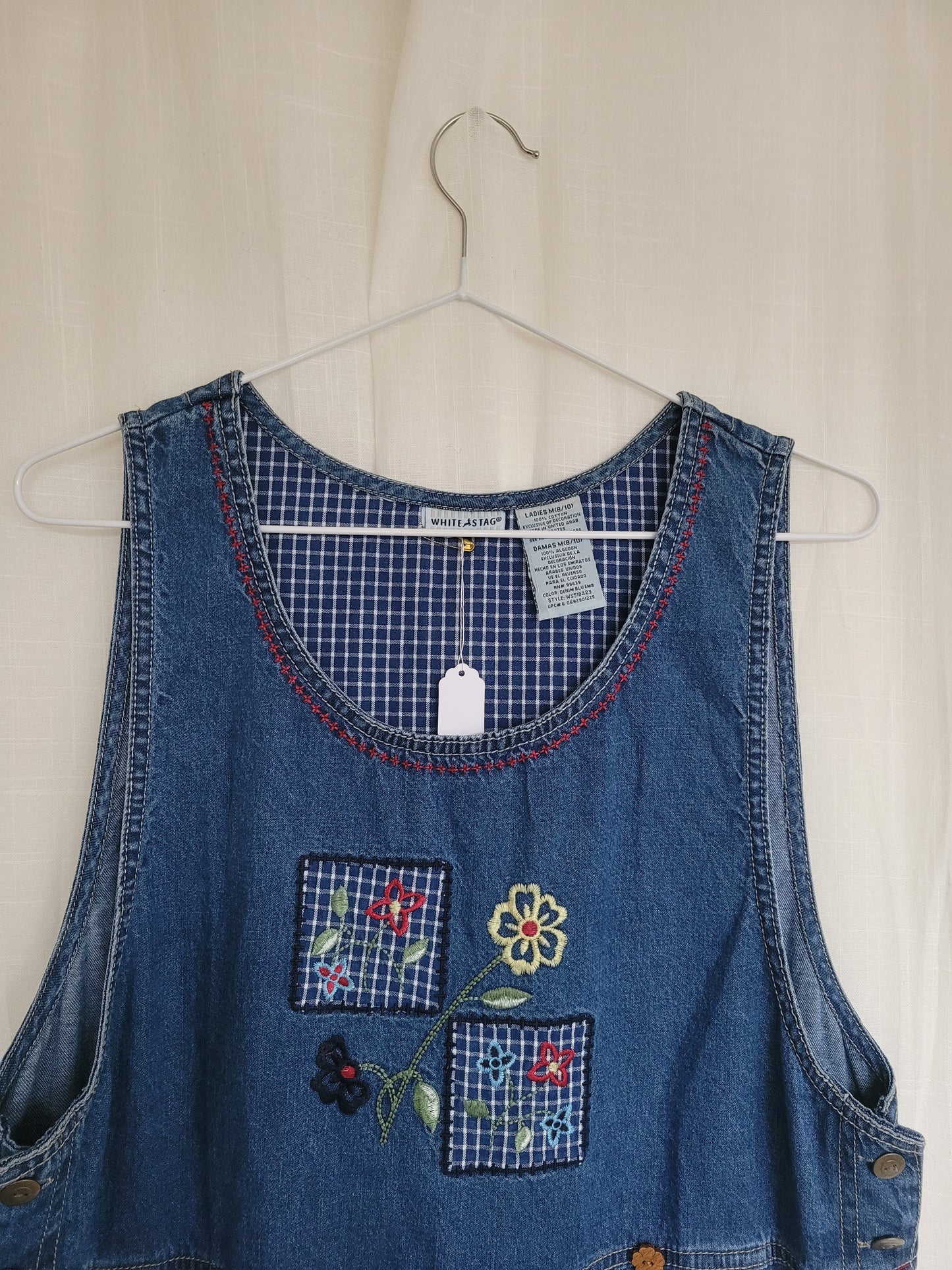 🌼 After School Blooms - vintage denim dress with embroidered flower details - size M