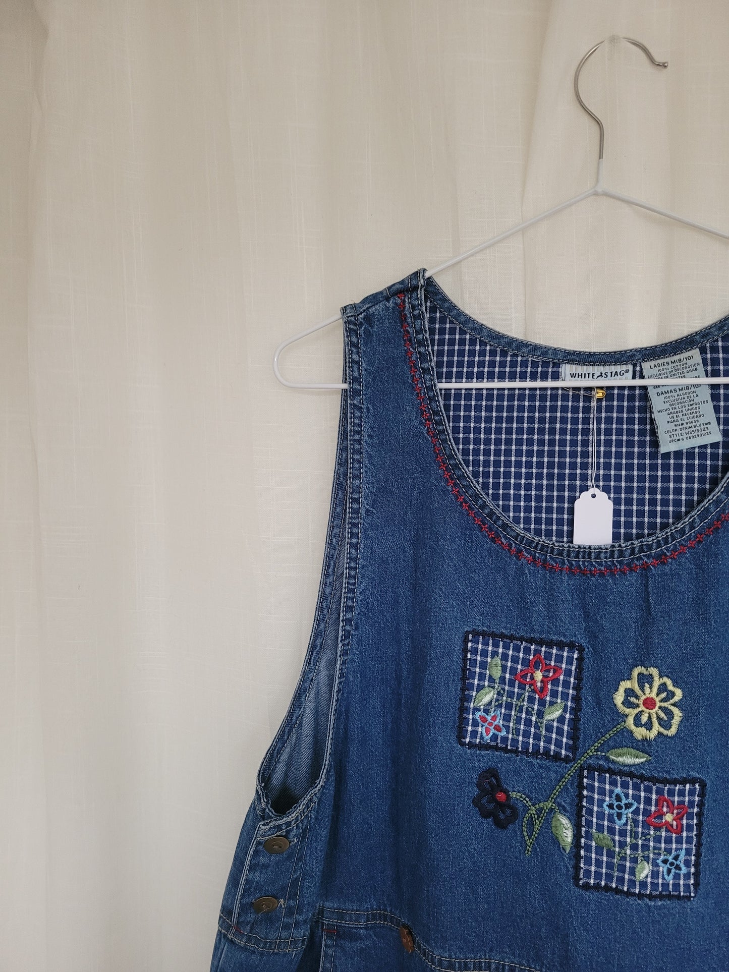 🌼 After School Blooms - vintage denim dress with embroidered flower details - size M