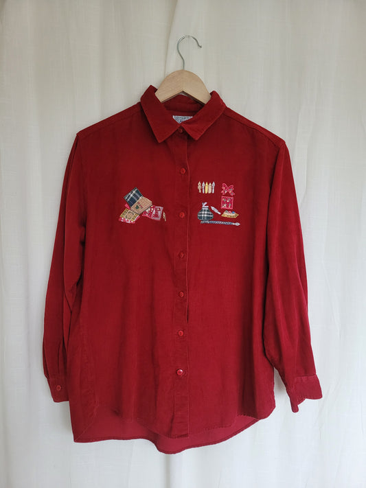 ❤️ Autumn Art Lessons - vintage corduroy button-up with embroidered details - size M