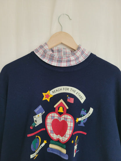💙 A+ Sweater Club - vintage crewneck sweater with school themed images - size L