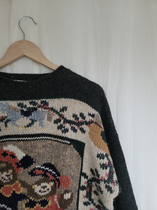 🧸 The Beary Best Days - vintage knitted sweater with the cutest bear image - size L