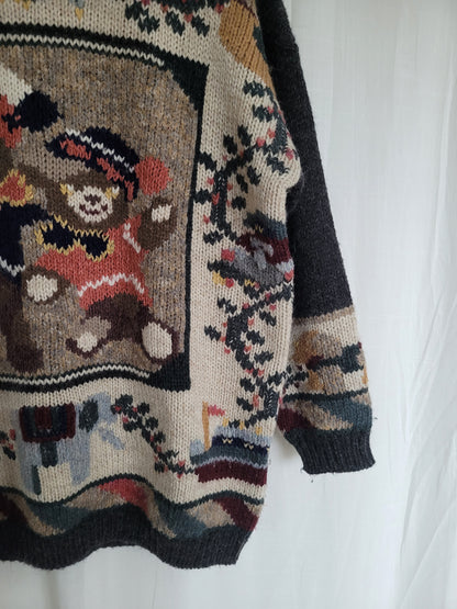 🧸 The Beary Best Days - vintage knitted sweater with the cutest bear image - size L