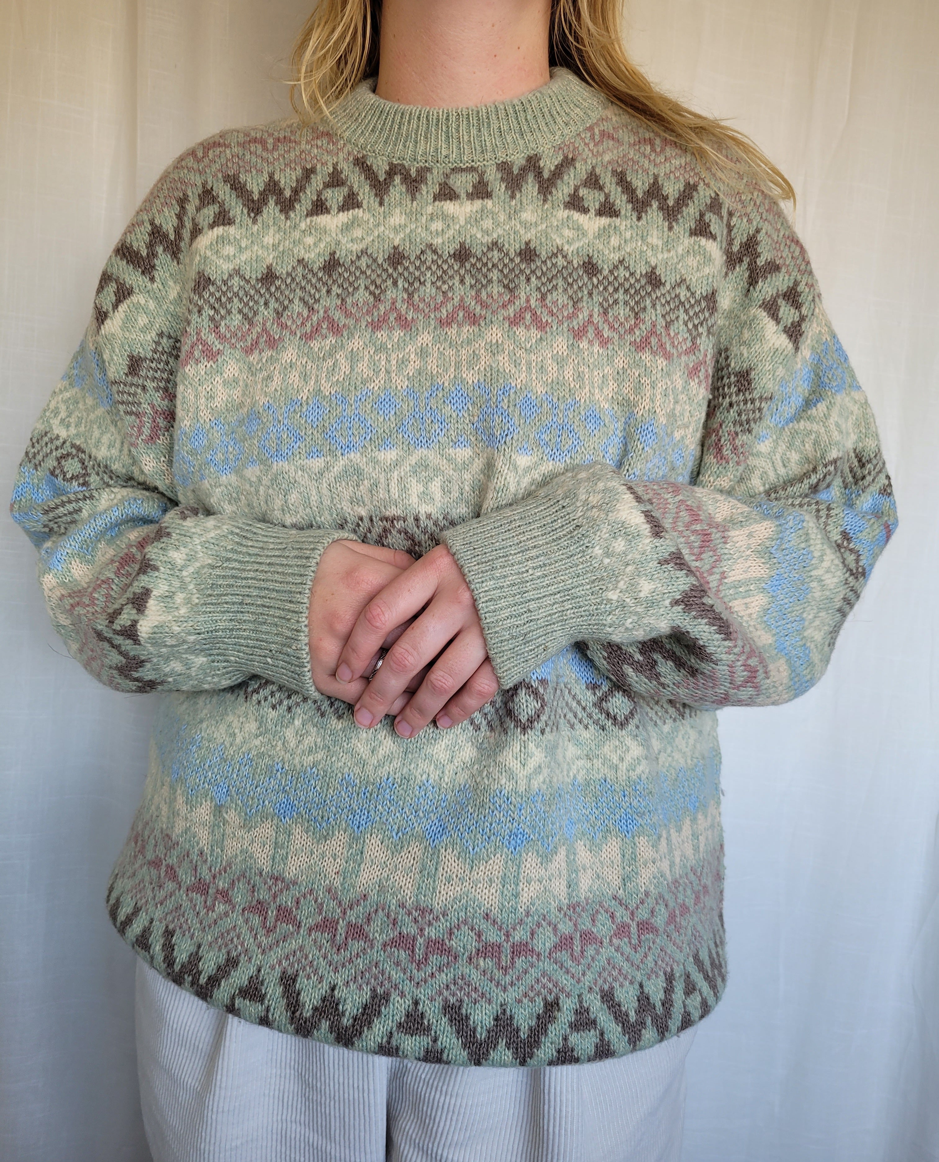 🔶 Hearthside Check & Zigzag - vintage knitted grandpa sweater