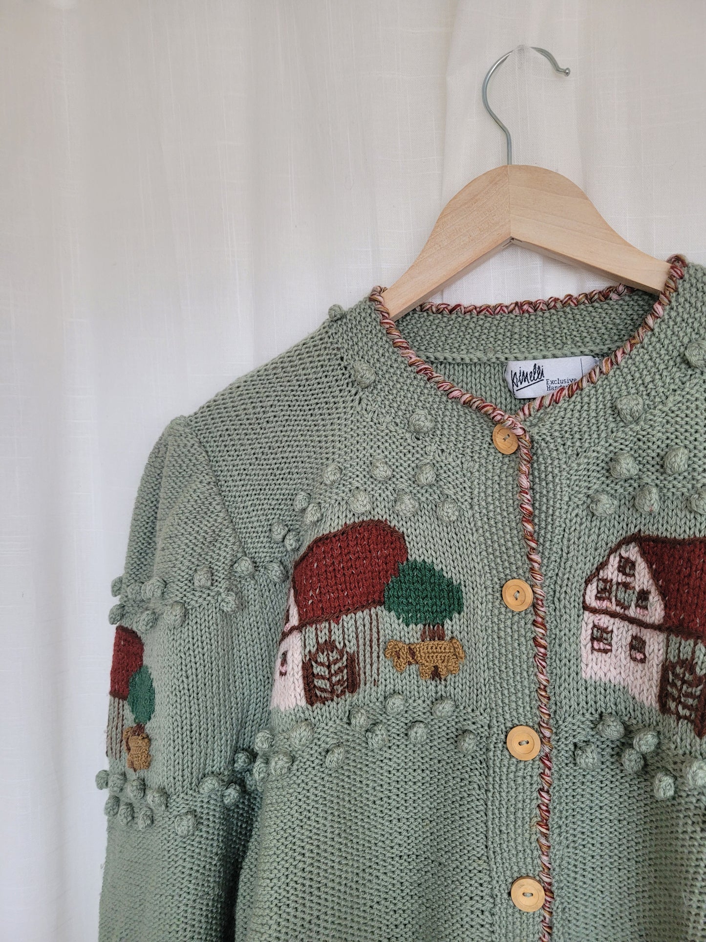 🏡 Farm in the Meadow - vintage knitted cardigan with farm design - size L