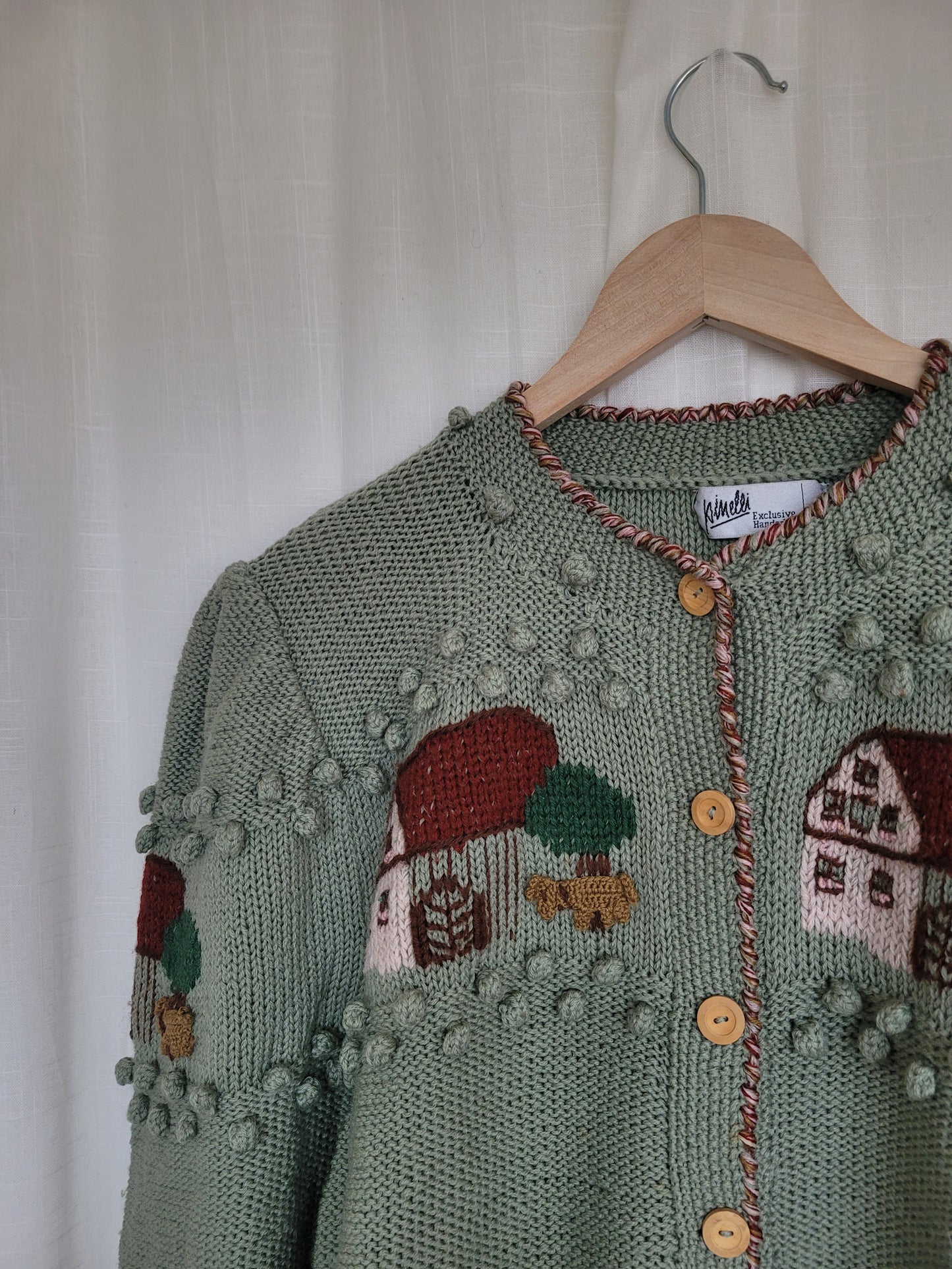 🏡 Farm in the Meadow - vintage knitted cardigan with farm design - size L