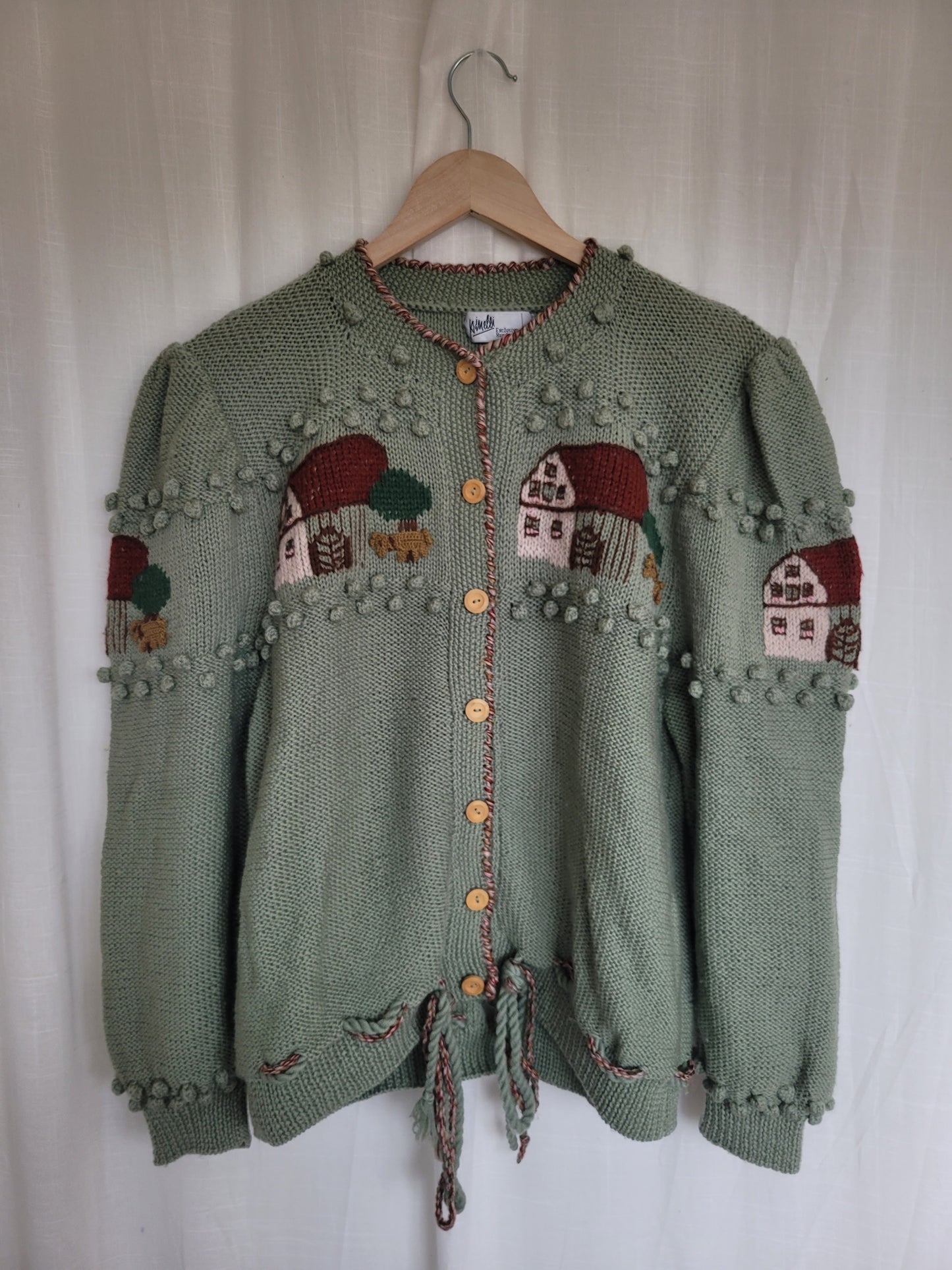 🏡 Farm in the Meadow - vintage knitted cardigan with farm design - size L
