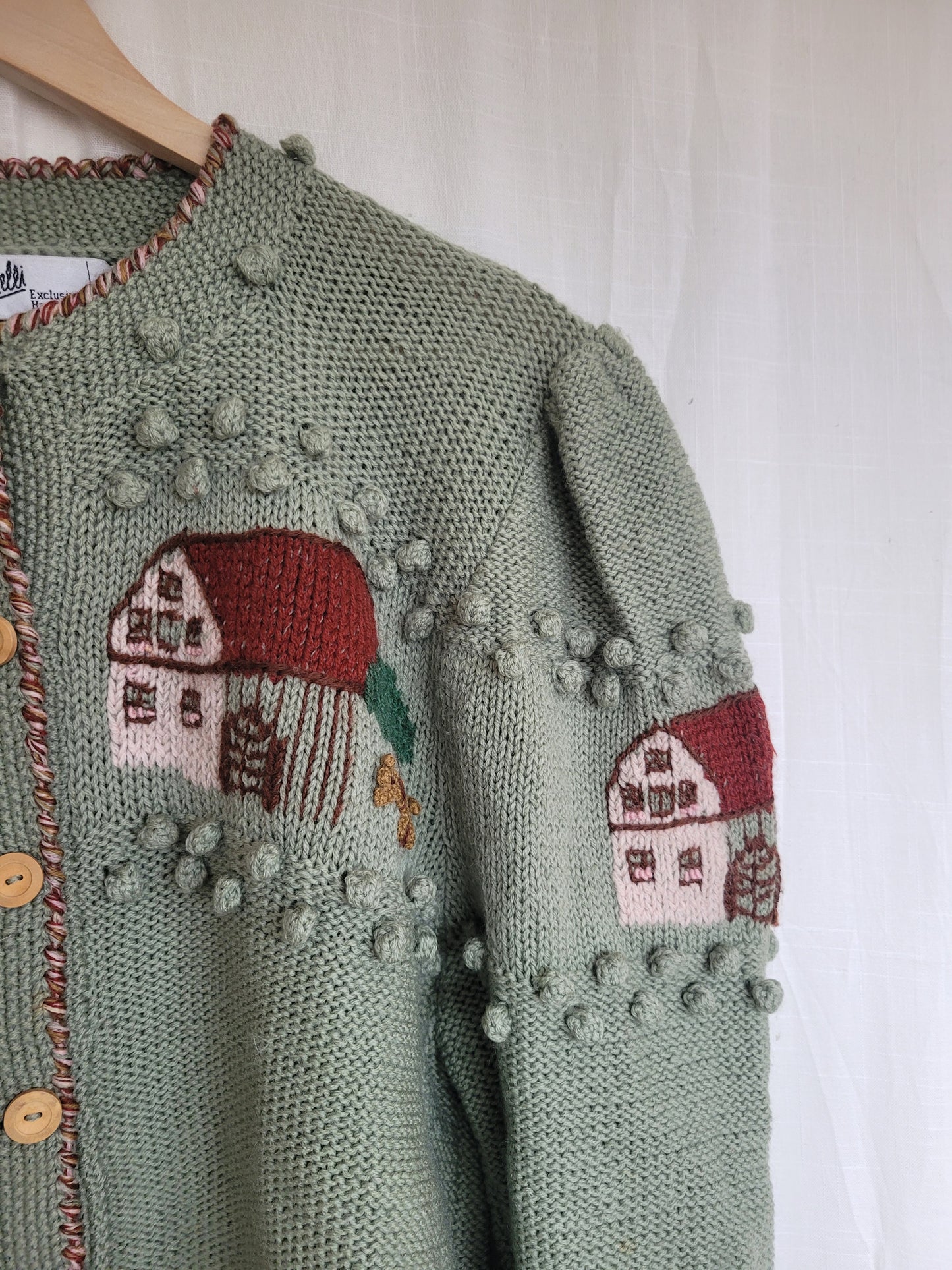 🏡 Farm in the Meadow - vintage knitted cardigan with farm design - size L