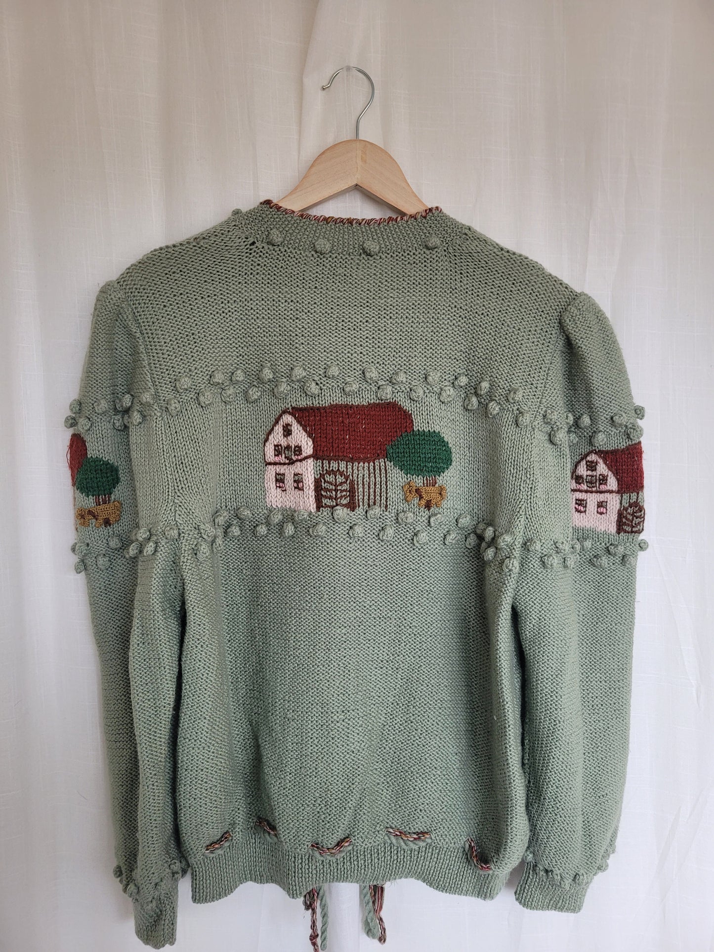 🏡 Farm in the Meadow - vintage knitted cardigan with farm design - size L