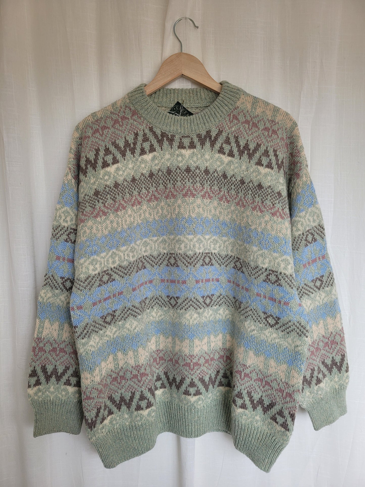🔶 Hearthside Check & Zigzag - vintage knitted grandpa sweater - size XL