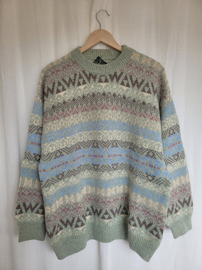 🔶 Hearthside Check & Zigzag - vintage knitted grandpa sweater - size XL