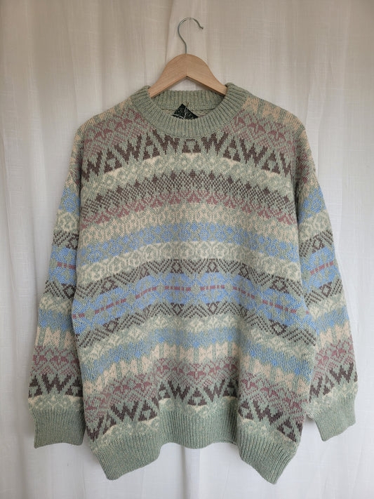🔶 Hearthside Check & Zigzag - vintage knitted grandpa sweater - size XL