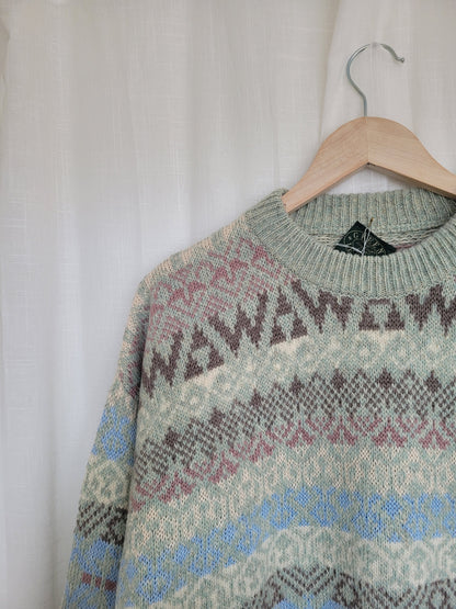 🔶 Hearthside Check & Zigzag - vintage knitted grandpa sweater - size XL