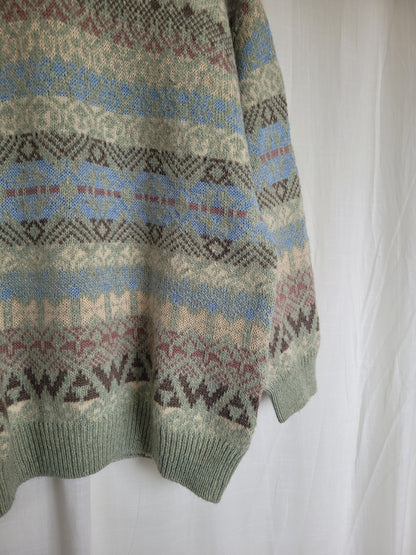 🔶 Hearthside Check & Zigzag - vintage knitted grandpa sweater - size XL