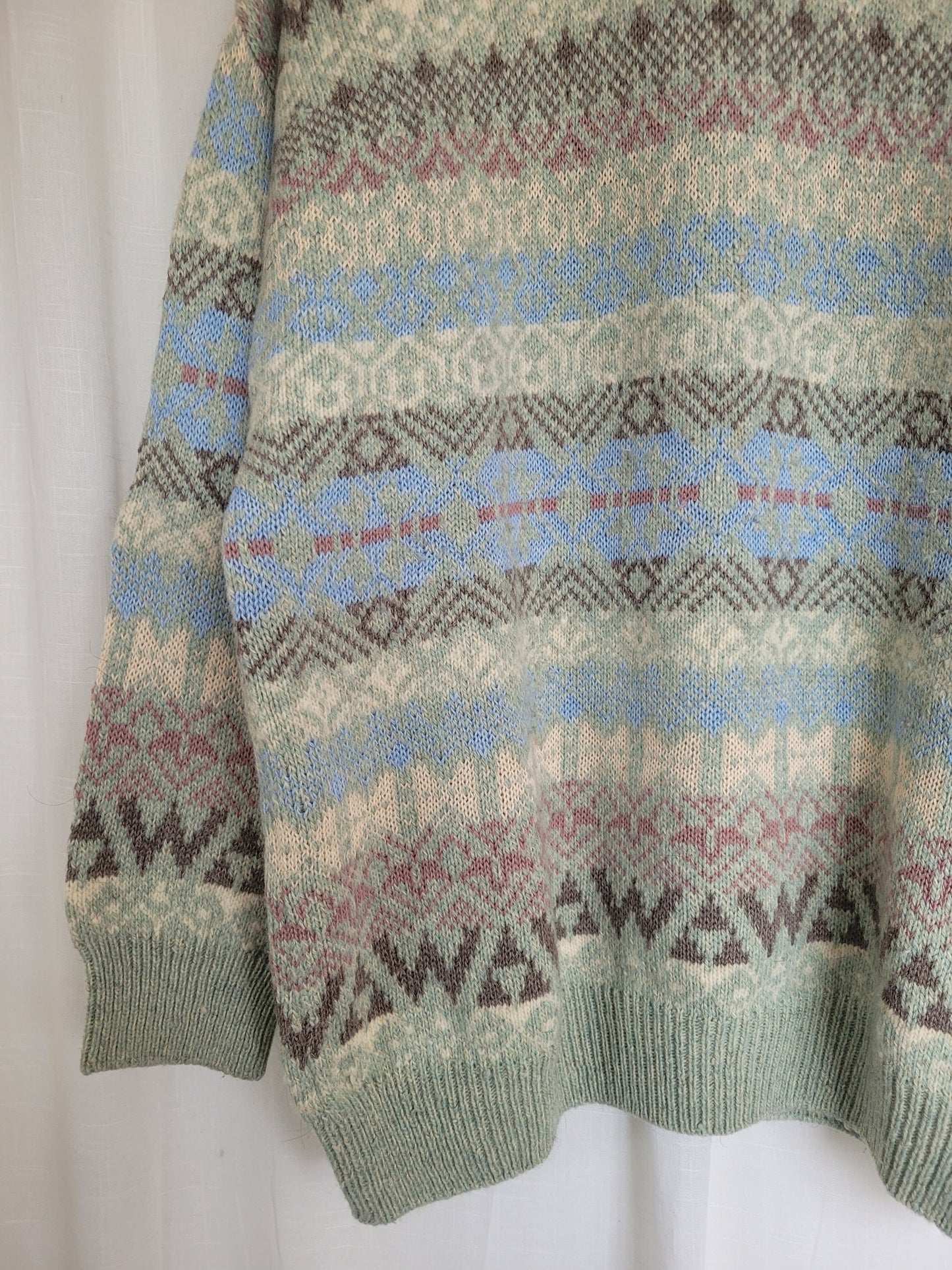 🔶 Hearthside Check & Zigzag - vintage knitted grandpa sweater - size XL