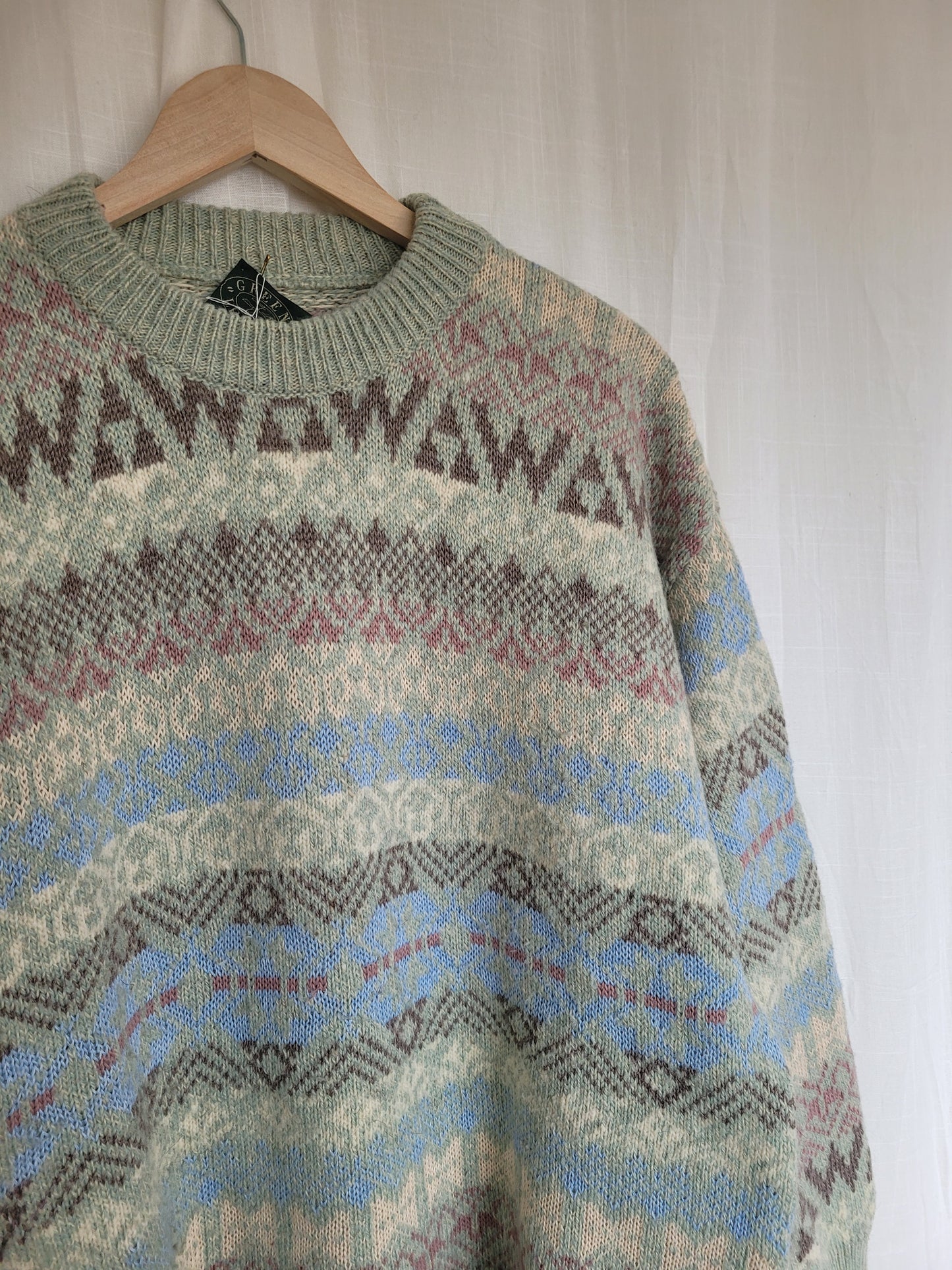🔶 Hearthside Check & Zigzag - vintage knitted grandpa sweater - size XL