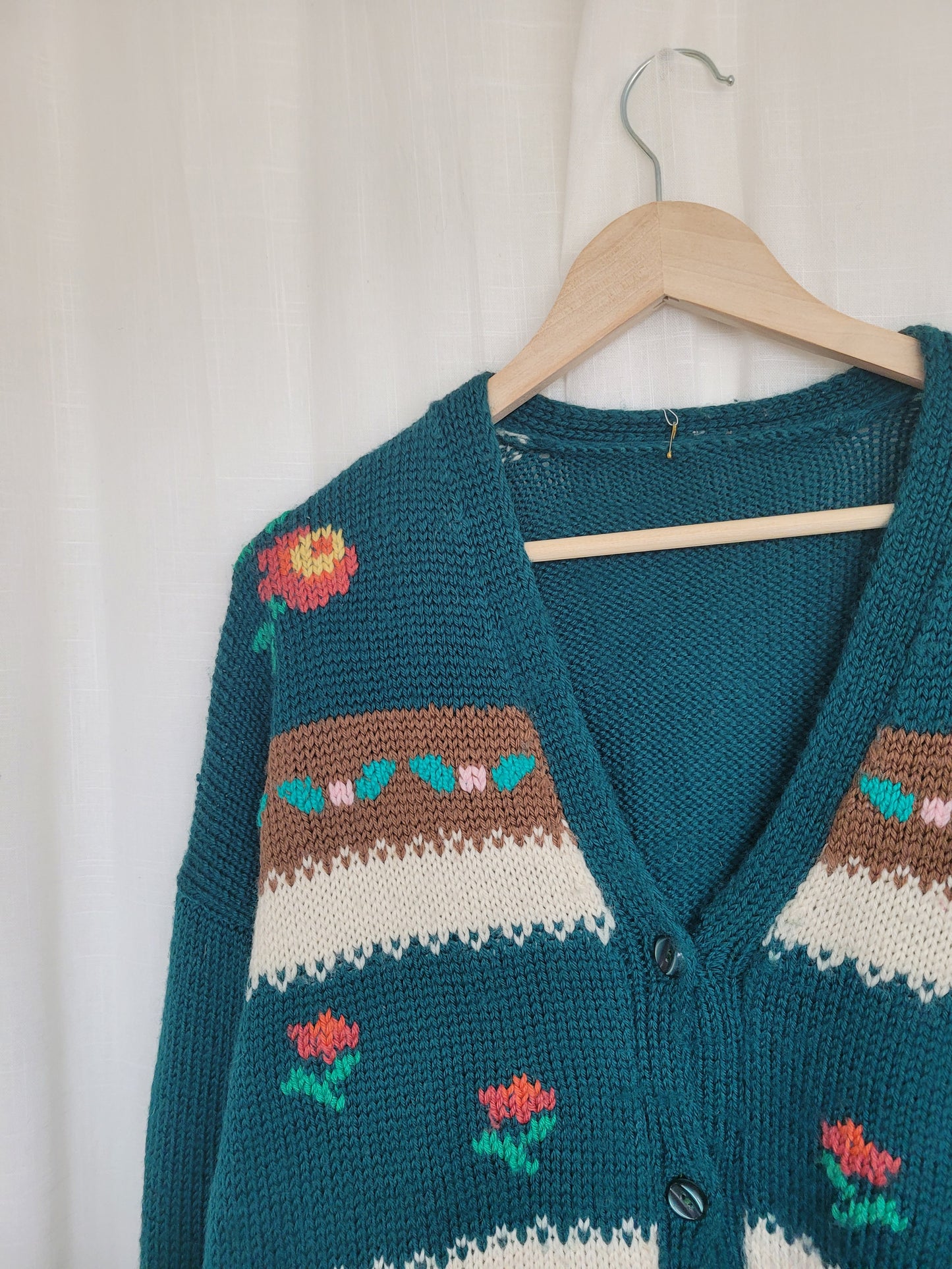 🌼 Whiskers in the Wildflower Patch - vintage knitted cardigan with cats and flowers - size XL