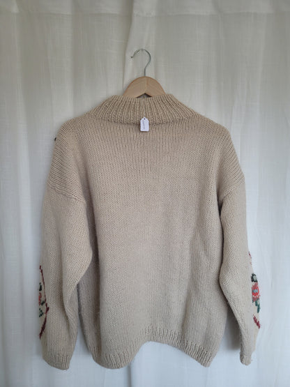 💗 Frosted Bloom Dreamscape - vintage knitted sweater with flowers and snowflakes - size XL