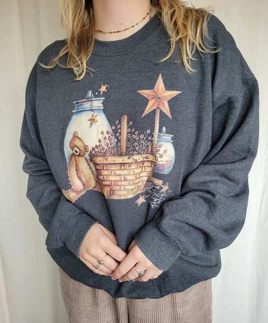 ✨ Twinkle Little Star - vintage crewneck sweater with rustic print - size L/XL