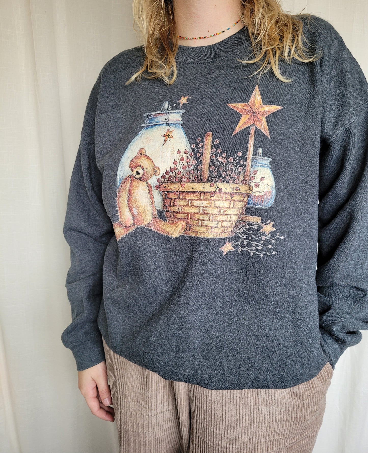 ✨ Twinkle Little Star - vintage crewneck sweater with rustic print - size L/XL