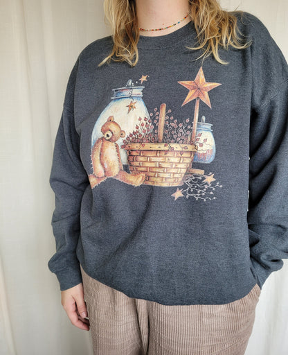 ✨ Twinkle Little Star - vintage crewneck sweater with rustic print - size L/XL