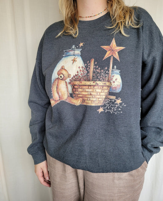 ✨ Twinkle Little Star - vintage crewneck sweater with rustic print - size L/XL