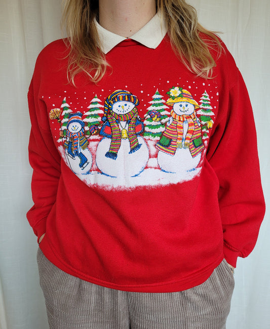 🌲 Frosty Friends Forest - vintage crewneck sweater with snowmen image - size M
