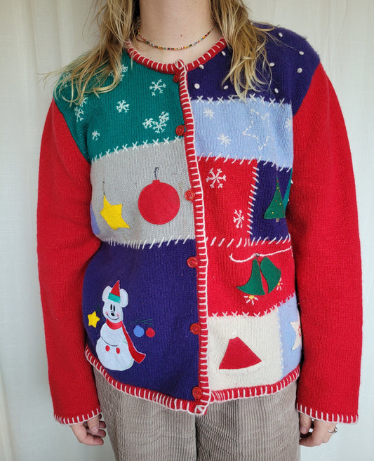 ✨ Mickey’s Snowday - vintage knitted Mickey Mouse snowman cardigan - size XL