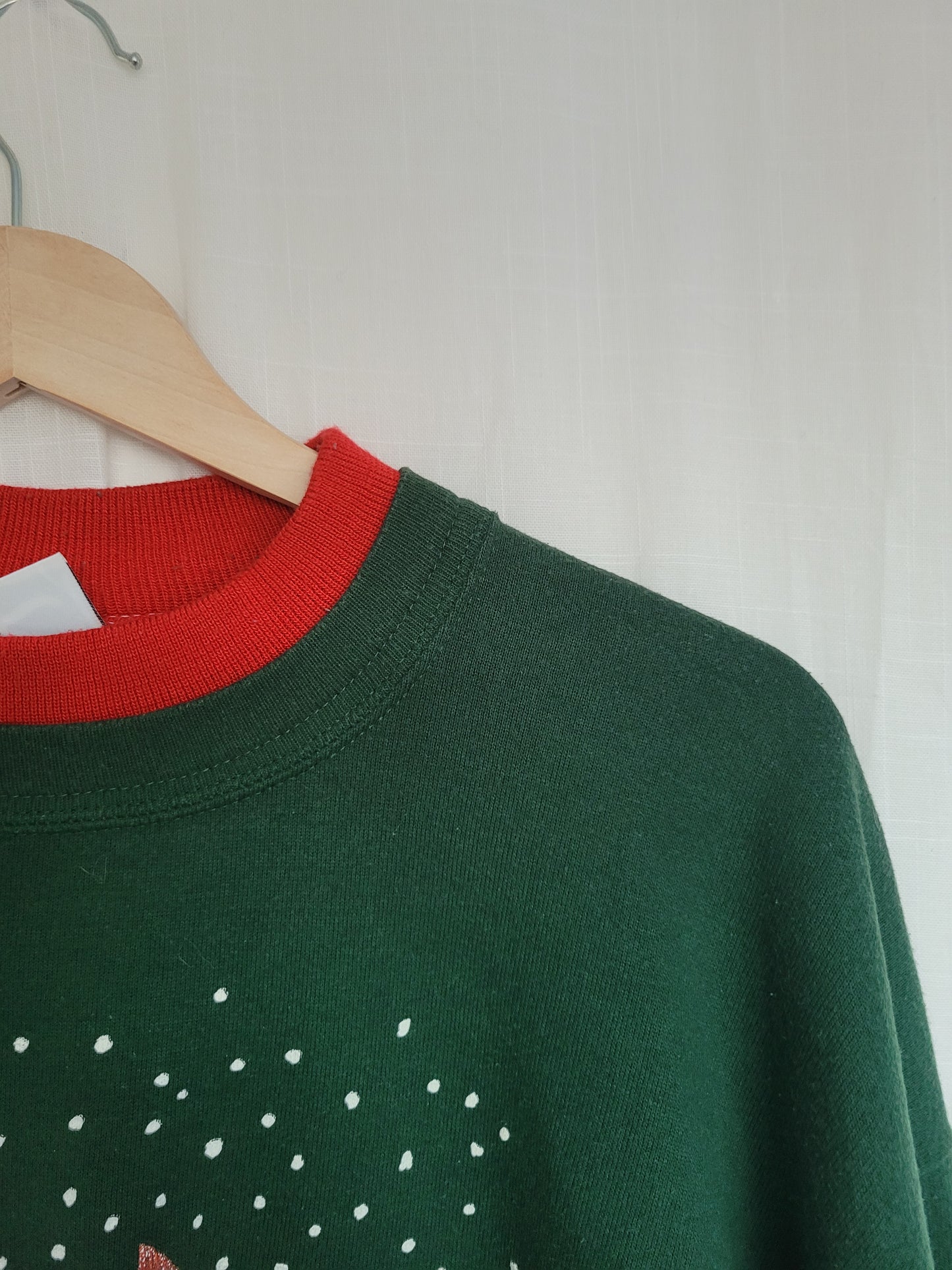 ❄️ Snowflake Songbirds - vintage dark green crewneck sweater with bird print - size XL